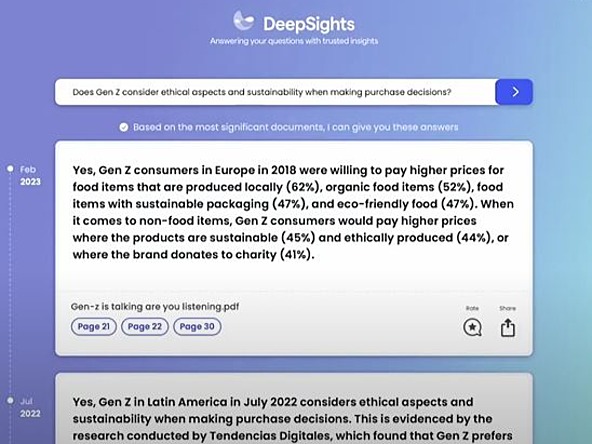 Screengrab of DeepSights AI tool developed by Market Logic Software
